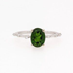 1.27cts Tsavorite Garnet Ring in Solid 14K Gold with Earth Mined Diamond Accents